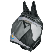 Vliegenmasker met oren & gaten voor pony in zwart/grijs Vliegenmasker met oren & gaten voor pony in zwart/grijs