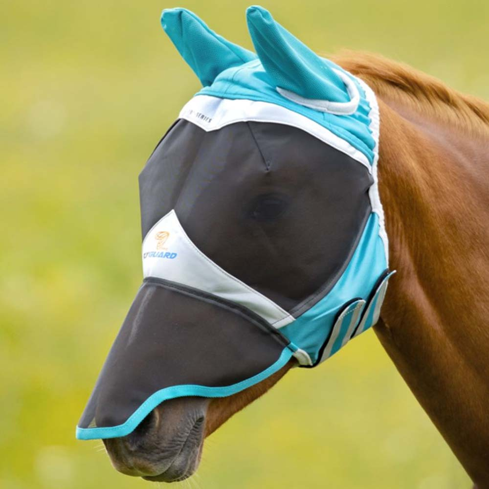 Vliegenmasker met oren & neus in teal/grijs