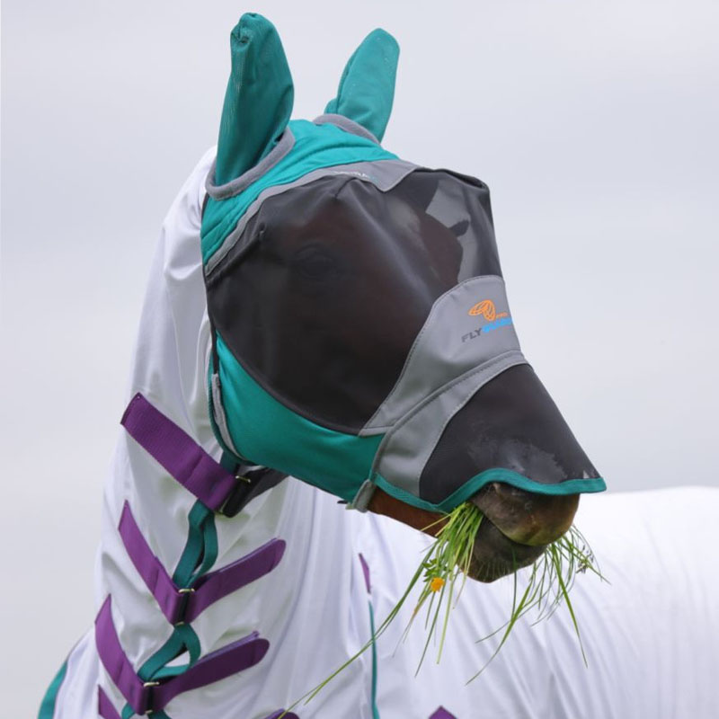 Vliegenmasker met oren & neus in teal/grijs